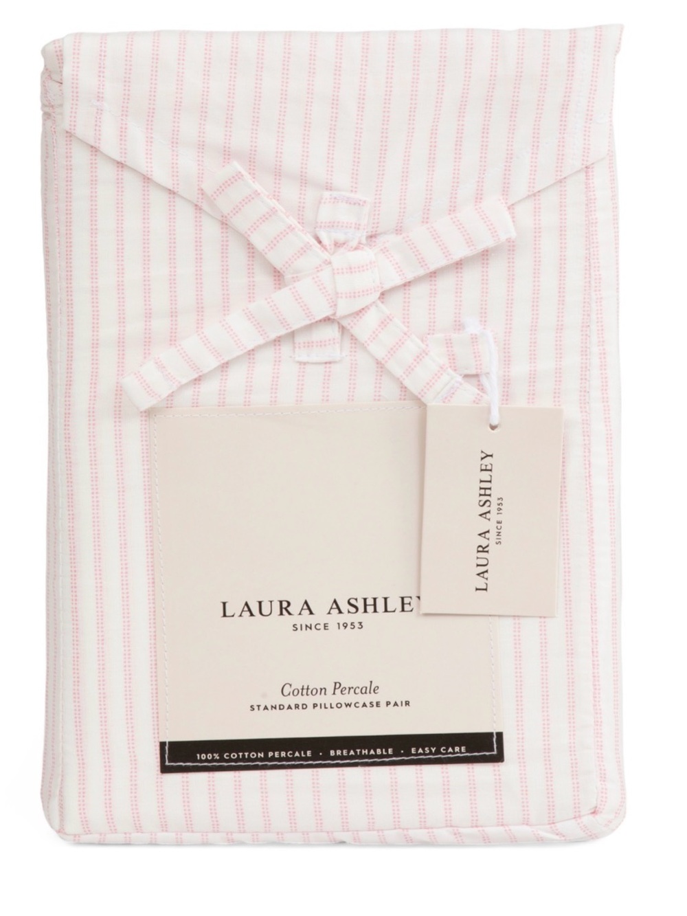 Laura Ashley Pink Stripe Cotton Percale Standard Pillowcase Pair & Matching Case